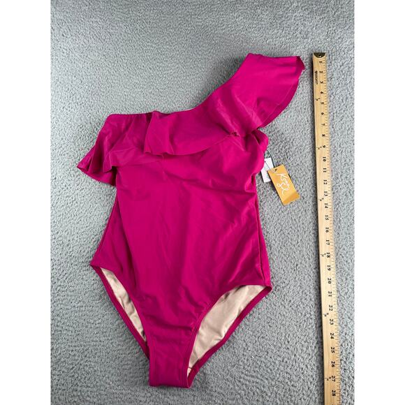 Kona Sol One Piece Swimsuit Womens Medium Pink Padded Asymmetrical One Shoulder - Picture 5 of 8